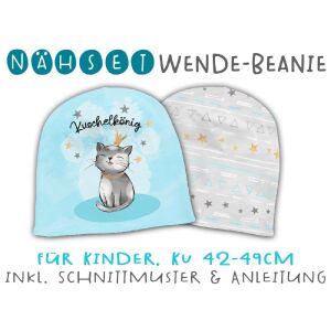 Nähset Wende-Beanie, KU 42-49cm, Cuddle Cats, kuschelkönig, Bio-Jersey