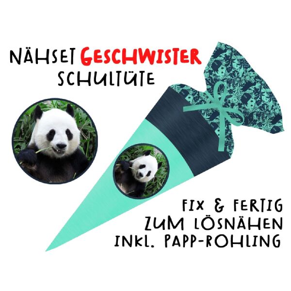 Nähset Geschwister-Schultüte Panda, mit Rohling, ohne Wunschname