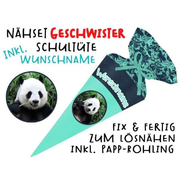 Nähset Geschwister-Schultüte WUNSCHNAME Panda mit Rohling, mit Wunschname