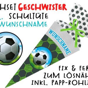 Nähset Geschwister-Schultüte WUNSCHNAME Fussball mit Rohling, mit Wunschname