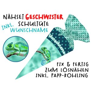 Nähset Geschwister-Schultüte WUNSCHNAME Gecko mit...