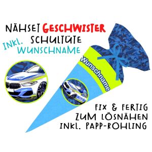 Nähset Geschwister-Schultüte WUNSCHNAME Polizeiauto mit...