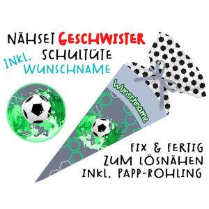 Nähset Geschwister-Schultüte WUNSCHNAME Fussball Grafisch...