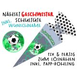 Nähset Geschwister-Schultüte WUNSCHNAME Fussball Grafisch mit Rohling, mit Wunschname