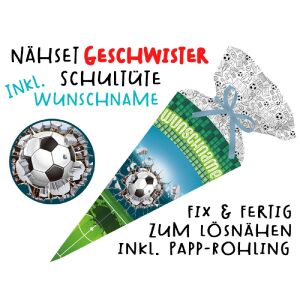 Nähset Geschwister-Schultüte WUNSCHNAME Fussballfeld mit...
