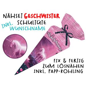 Nähset Geschwister-Schultüte WUNSCHNAME Einhorn Pink mit...