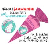 Nähset Geschwister-Schultüte WUNSCHNAME Einhorn & Blumen mit Rohling, mit Wunschname