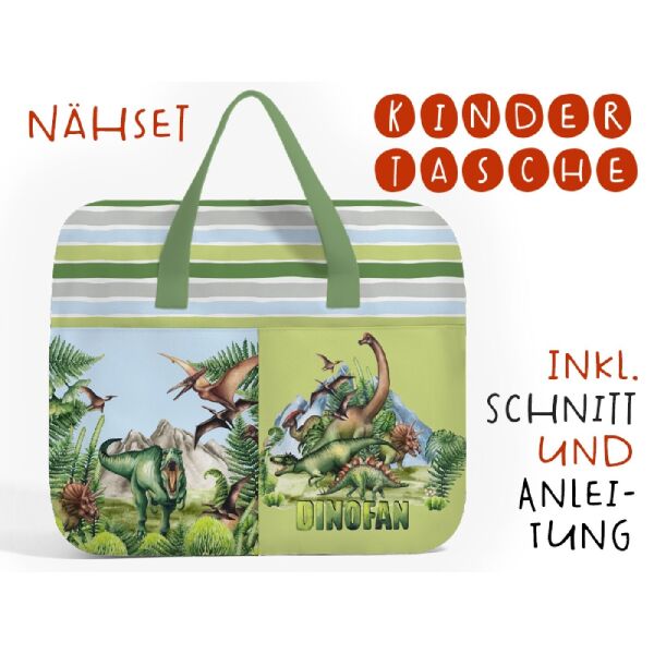 .Nähset Hochw. Kindertasche Dino Jungle, inkl. Schnittmuster + Anleitung, ägyptische Baumwolle