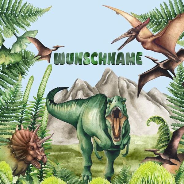 .Bio-Jersey WUNSCHNAME Panel + Kombistoff Dino Jungle, Dino, Girls, 2 in 1