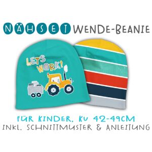 Nähset Wende-Beanie, KU 42-49cm, Großbaustelle, Bio-Jersey