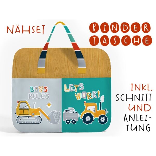 Nähset Hochw. Kindertasche Großbaustelle, inkl. Schnittmuster + Anleitung, ägyptische Baumwolle