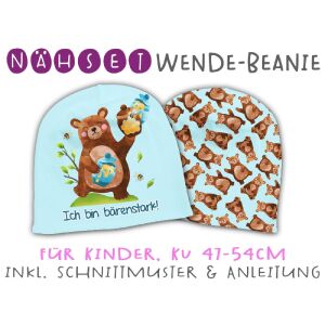 Nähset Wende-Beanie, KU 47-54cm, Mutmach Bären, Ich bin...