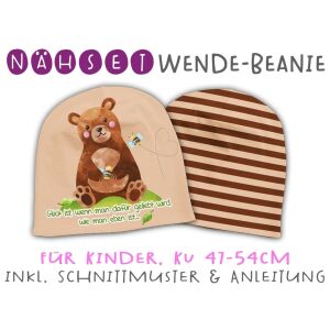Nähset Wende-Beanie, KU 47-54cm, Mutmach Bären, Glück...