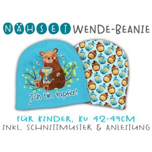 Nähset Wende-Beanie, KU 42-49cm, Mutmach Bären, Ich bin...
