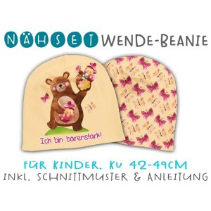 Nähset Wende-Beanie, KU 42-49cm, Mutmach Bären, Ich bin...