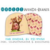 Nähset Wende-Beanie, KU 42-49cm, Mutmach Bären, Ich bin bärenstark! rosa, Bio-Jersey