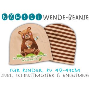 Nähset Wende-Beanie, KU 42-49cm, Mutmach Bären, Glück...