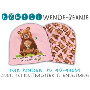 Nähset Wende-Beanie, KU 42-49cm, Mutmach Bären, Glück...