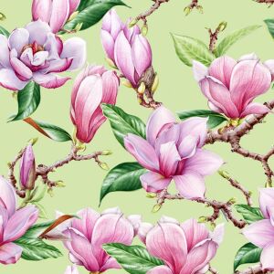 Bio-Jersey, Magnolia Love, Blumen auf grün