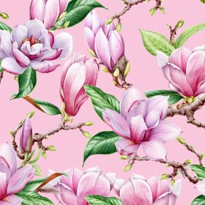 Bio-Jersey, Magnolia Love, Blumen auf rosa