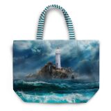 Nähset XL Shopper-Bag Tasche, Stormy Sea, Leuchtturm Welle, inkl. Schnittmuster + Anleitung
