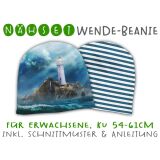 Nähset Erwachsenen Wende-Beanie, KU 54-61cm, Stormy Sea, Leuchtturm Insel, Bio-Jersey