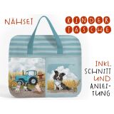 Nähset Hochw. Kindertasche Little Farm, blau, inkl. Schnittmuster + Anleitung, ägyptische Baumwolle