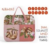 Nähset Hochw. Kindertasche Fiete das Faultier, rosa, inkl. Schnittmuster + Anleitung, ägyptische Baumwolle