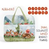 Nähset Hochw. Kindertasche Frühlingswald, Rehe, inkl. Schnittmuster + Anleitung, ägyptische Baumwolle