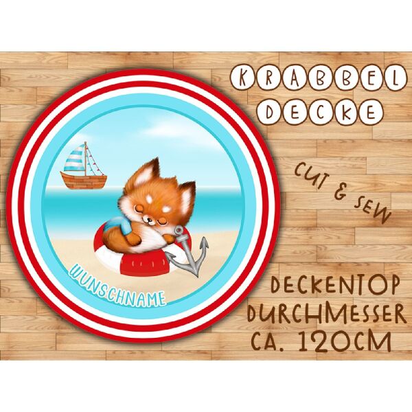 Hochw. BIO-Krabbeldecke Wunschname / Krabbeldeckentop, rund 120cm, Summer Fox, weiche, ägyptische Baumwolle
