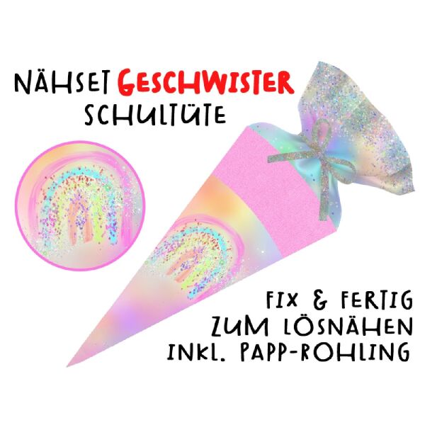 Nähset Geschwister-Schultüte Holo Glitter mit Rohling, ohne Wunschname