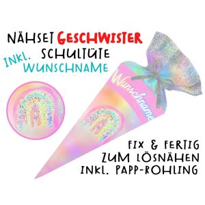 Nähset Geschwister-Schultüte WUNSCHNAME Holo Glitter mit...