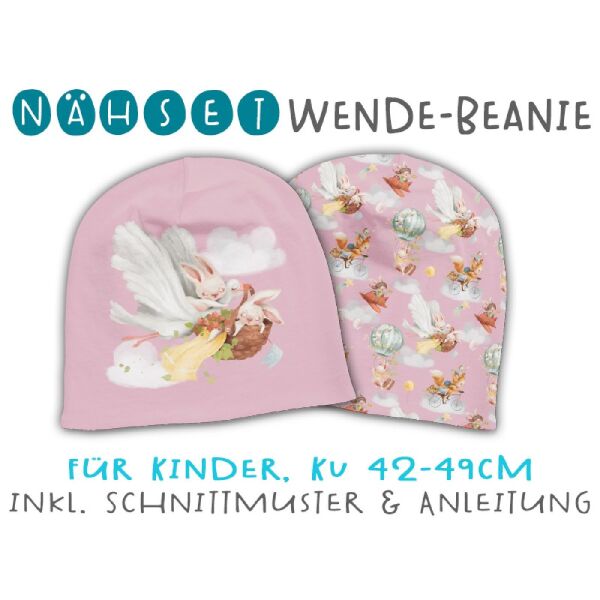 Nähset Wende-Beanie, KU 42-49cm, Auf ins Abenteuer, rosa, Bio-Jersey