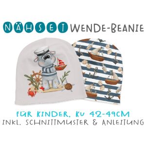 Nähset Wende-Beanie, KU 42-49cm, Sea Friends, Nilfpferd,...