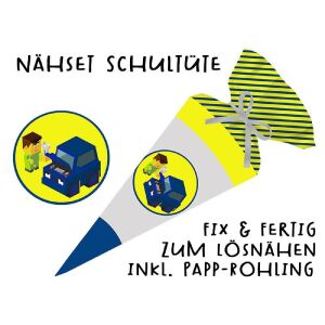 Schultüte Auto, Nähset mit Rohling (Wunschname)
