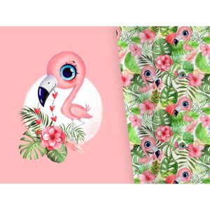 Bio-Jersey Panel + Kombistoff, Kleine Glotzies, Flamingo