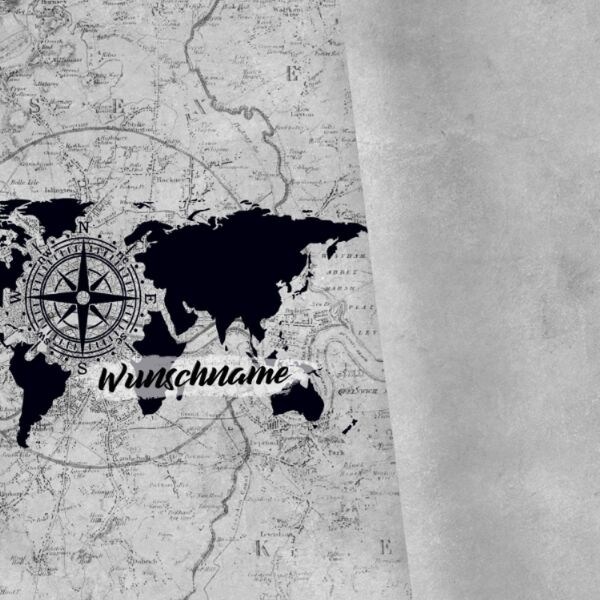 Bio-Jersey WUNSCHNAME XL Panel + Kombistoff Discover the World, Kompass schwarz, 2 in 1