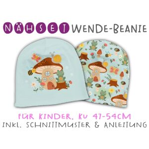 Nähset Wende-Beanie, KU 47-54cm, Im Feenwald, pilz, Bio-Jersey