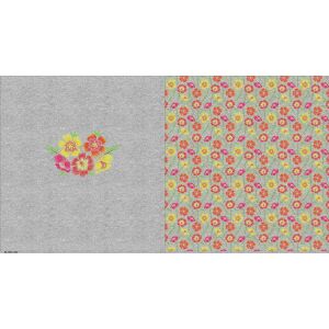 Bio-Sommersweat, XL PANEL + Kombistoff, Embroidery, 5 Blüten, grau melange