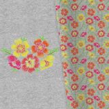 Bio-Sommersweat, XL PANEL + Kombistoff, Embroidery, 5 Blüten, grau melange