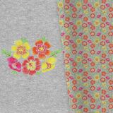 Bio-Sommersweat, PANEL + Kombistoff, Embroidery, 5 Blüten, grau melange