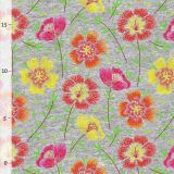 Bio-Sommersweat, Embroidery, Kombistoff 5 Blüten , grau melange