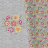 Bio-Sommersweat, XL PANEL + Kombistoff, Embroidery, 7 Blüten, grau melange