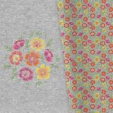 Bio-Sommersweat, PANEL + Kombistoff, Embroidery, 7 Blüten, grau melange