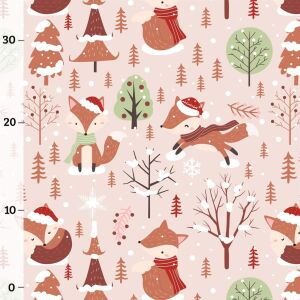 Bio-Sweat, PANEL + Kombistoff, Christmas Woodlands, Fuchs rosa, perfekt passend
