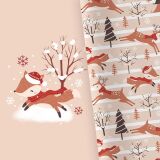Bio-Sweat, PANEL + Kombistoff, Christmas Woodlands, Fuchs streifen beige, perfekt passend