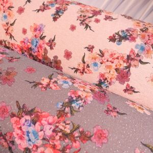 Stretch-Jersey mit Glitter - Blumen auf Pink