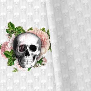 Skulls Blumen grau, PANEL + Kombistoff