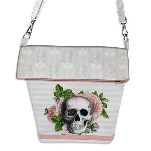 Foldover Bag Tasche, Skull Blumen grau (Nähset)