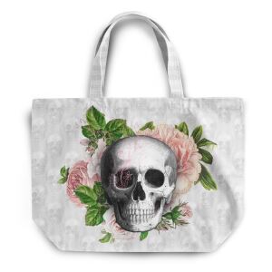 XL Shopper-Bag Tasche, Skull Blumen grau (Nähset)